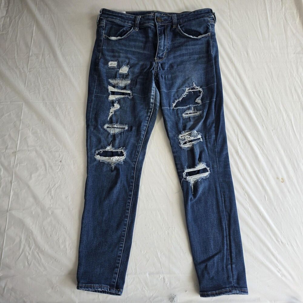 American Eagle Outfitters Jeans Womens 12 Short Blue Distressed Jegging Denim